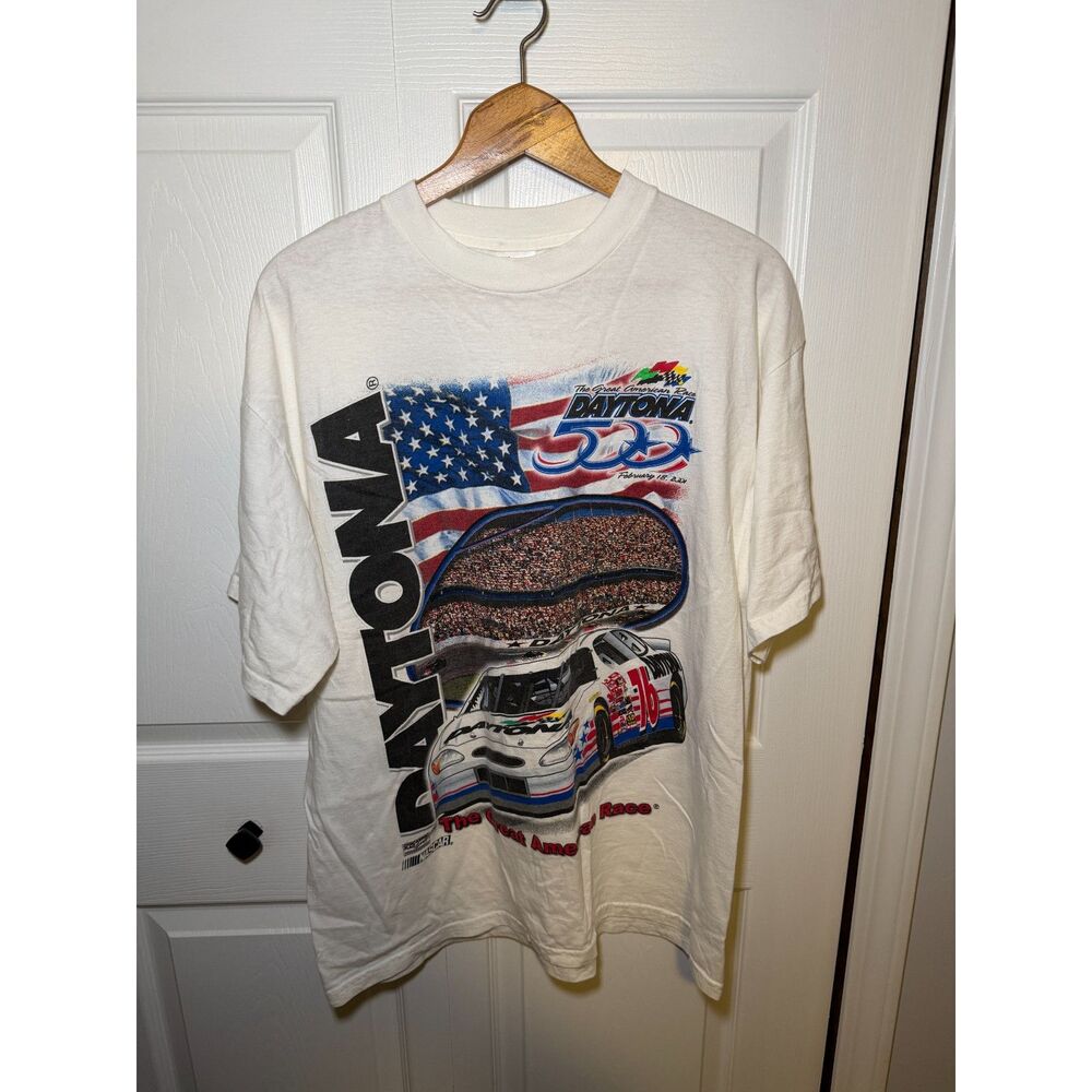 Vintage 2001 Daytona 500 NASCAR Checkered Flag Sports T-Shirt XL White